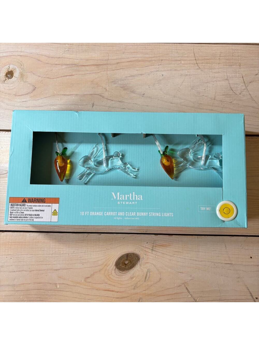 Martha Stewart NWT NIB 10ft Orange Carrot & Clear Bunny String Lights Easter